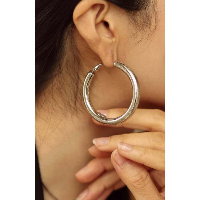 Retro Large Hoop Earrings, Silver - Earrings - 3