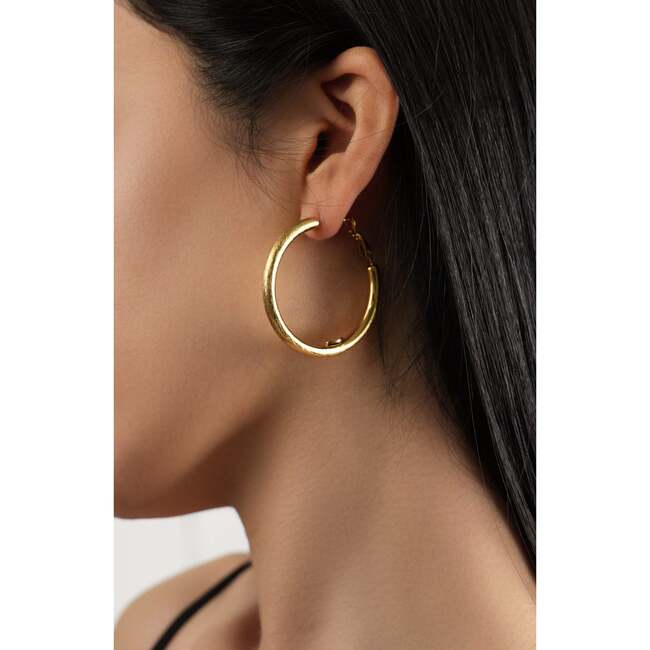 Retro Medium Hoop Earrings, Gold - Earrings - 3