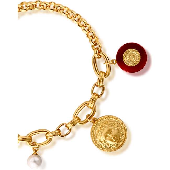 Retro Coin Bracelet, Gold & Red