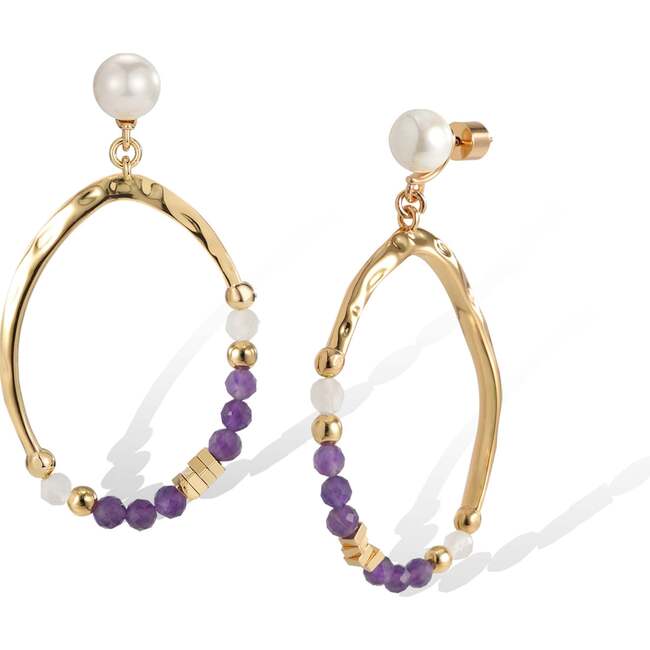 Poseidon Earrings, Purple & White & Gold