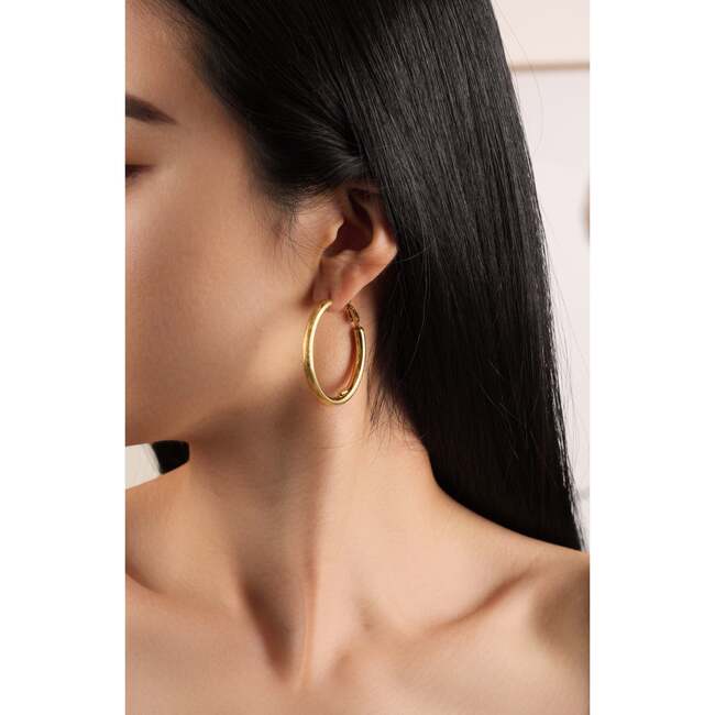 Retro Medium Hoop Earrings, Gold - Earrings - 4