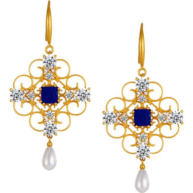 Orchid Dream Pearl Earrings, Blue & Gold