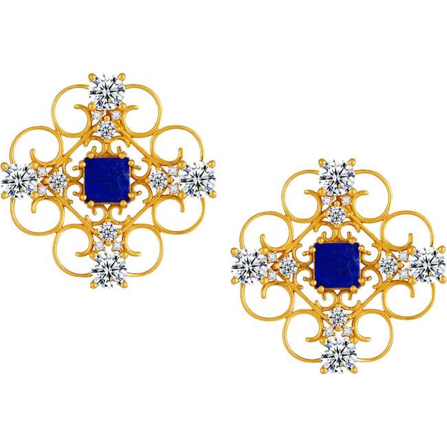 Orchid Dream Earrings, Blue & Gold