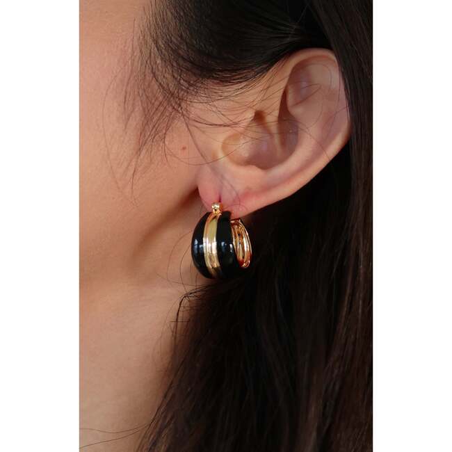 Ostuni Hoop Earrings, Black & Gold - Earrings - 3