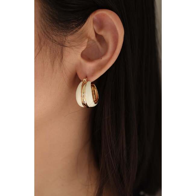 Ostuni Hoop Earrings, White & Gold - Earrings - 3