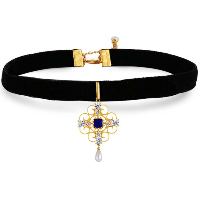 Orchid Dream Choker, Blue & Gold & Black