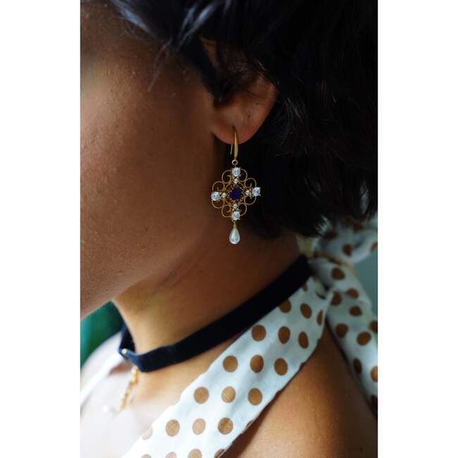 Orchid Dream Pearl Earrings, Blue & Gold - Earrings - 3