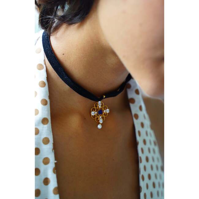 Orchid Dream Choker, Blue & Gold & Black