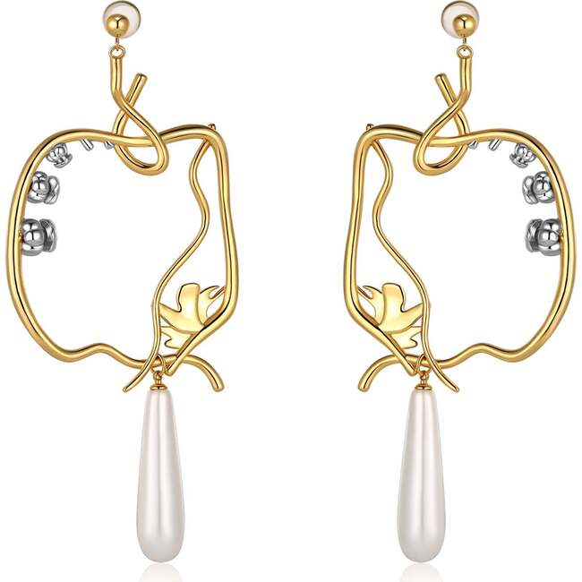 Lily of the Valley Earrings, Gold & White