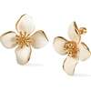 Large Iris Blossom Stud Earrings, White & Gold - Earrings - 1 - thumbnail