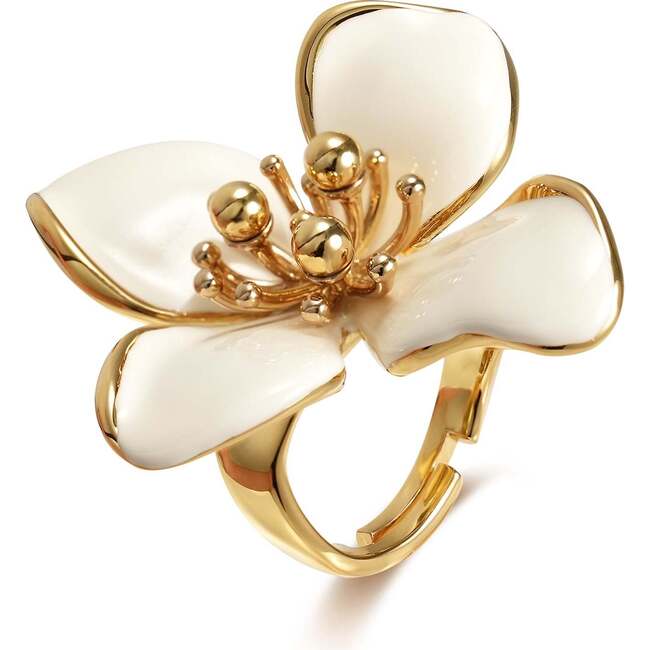 Large Iris Blossom Ring, White & Gold
