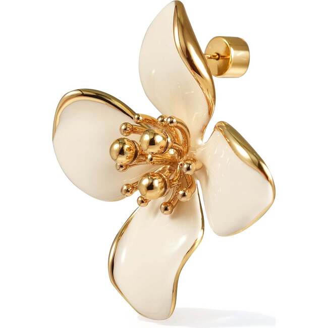 Large Iris Blossom Stud Earrings, White & Gold