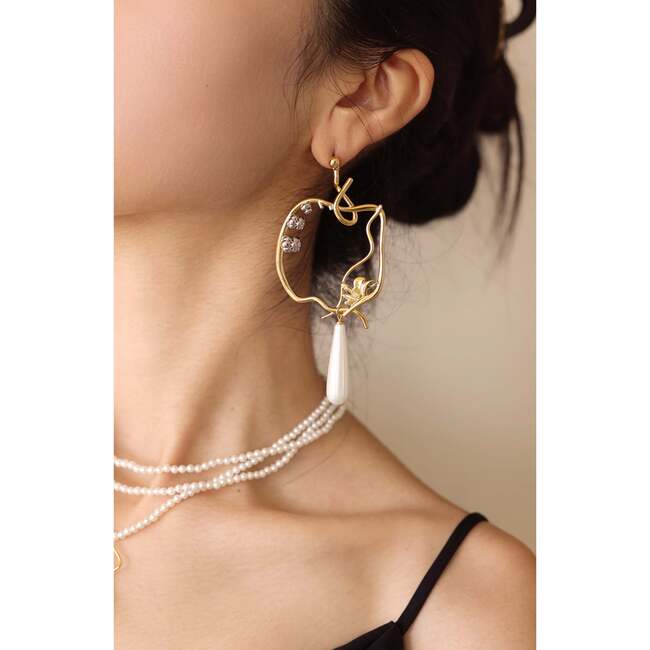 Lily of the Valley Earrings, Gold & White