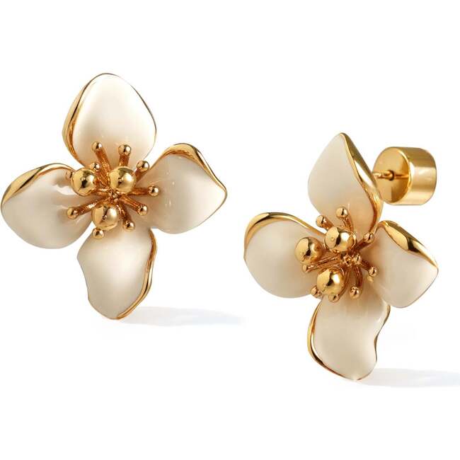Iris Blossom Stud Earrings, White & Gold