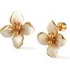 Iris Blossom Stud Earrings, White & Gold - Earrings - 1 - thumbnail