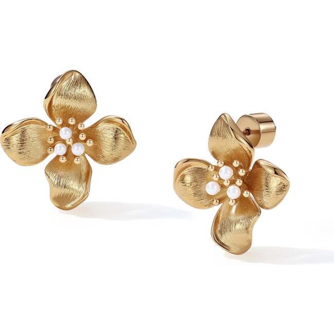 Iris Blossom Stud Earrings, Gold & White