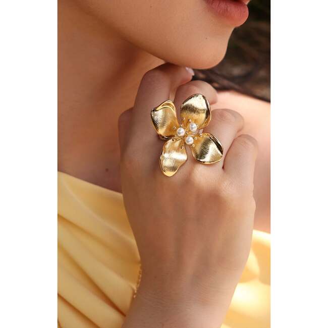Large Iris Blossom Ring, Gold & White - Rings - 3