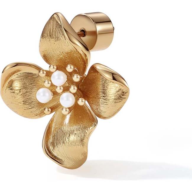 Iris Blossom Stud Earrings, Gold & White