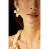 Large Iris Blossom Stud Earrings, White & Gold - Earrings - 3