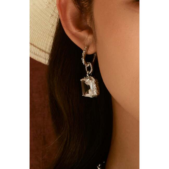 Lava Earrings, Silver & Crystal Clear - Earrings - 3