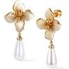 Iris Blossom Pearl Earrings, White & Gold - Earrings - 1 - thumbnail
