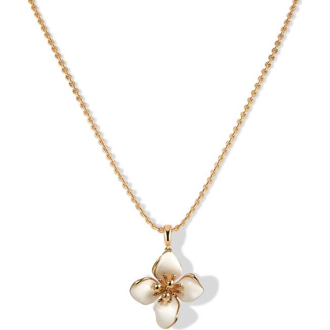 Iris Blossom Pendant Neckalce, White & Gold
