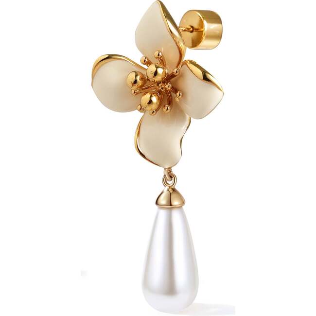 Iris Blossom Pearl Earrings, White & Gold