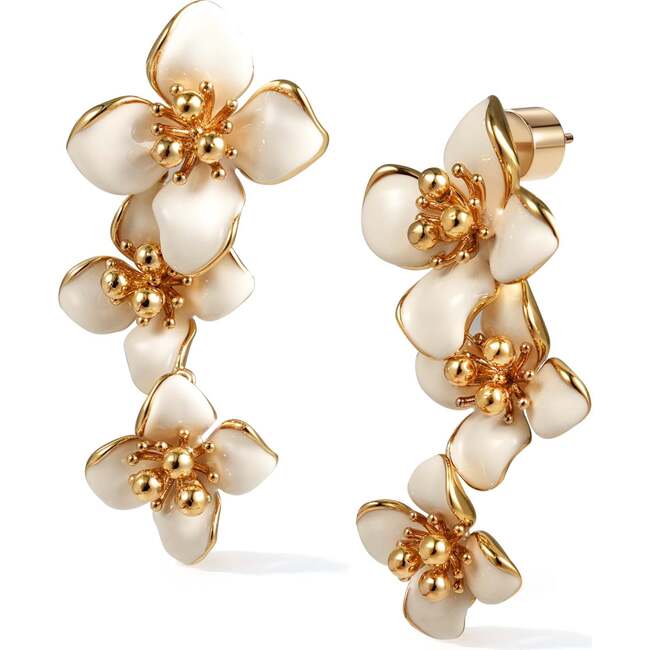 Iris Blossom Earrings, White & Gold