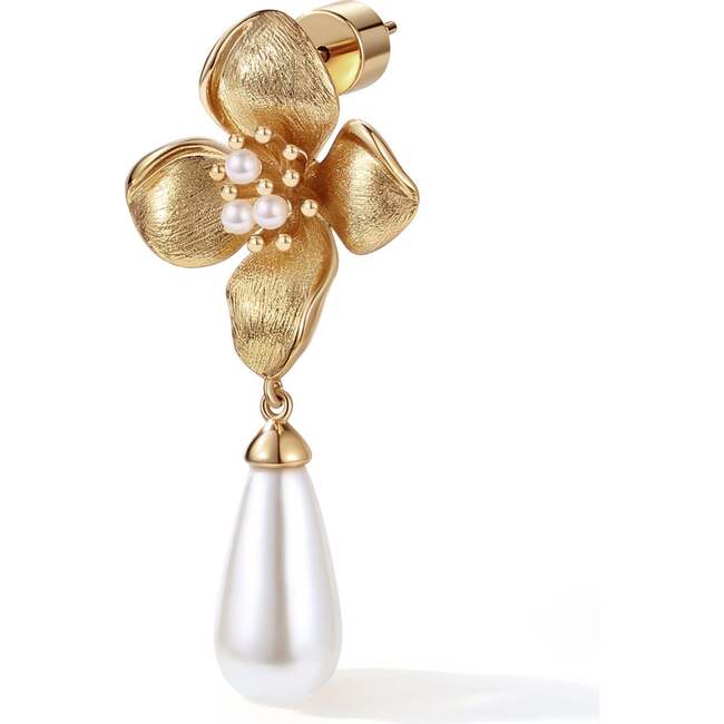 Iris Blossom Pearl Earrings, Gold & White