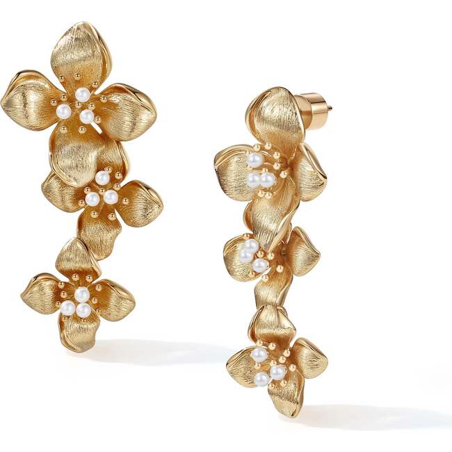 Iris Blossom Earrings, Gold & White