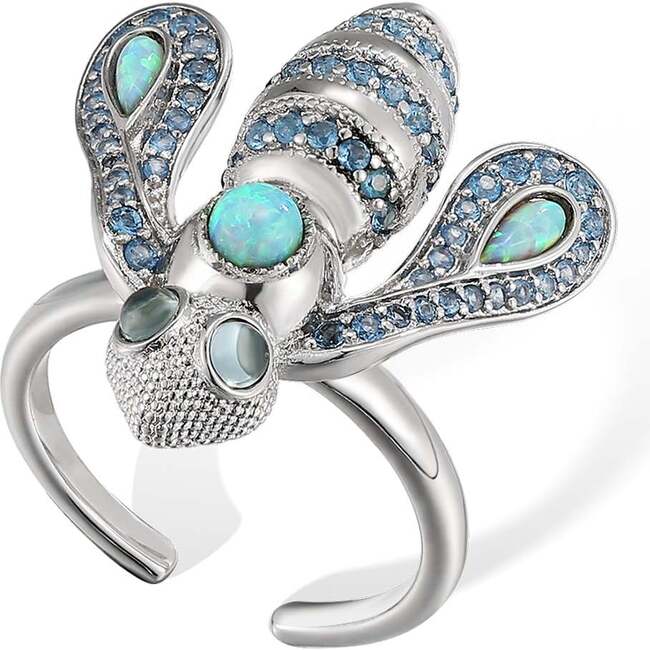 Honey Bee Ring, Silver & Blue