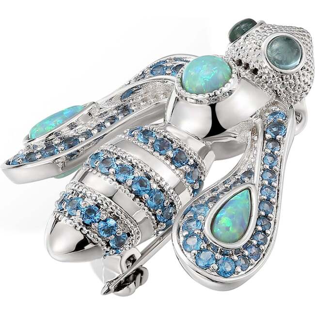 Honey Bee Brooch, Silver & Blue