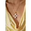 Large Iris Blossom Pendant Neckalce, White & Gold - Necklaces - 3