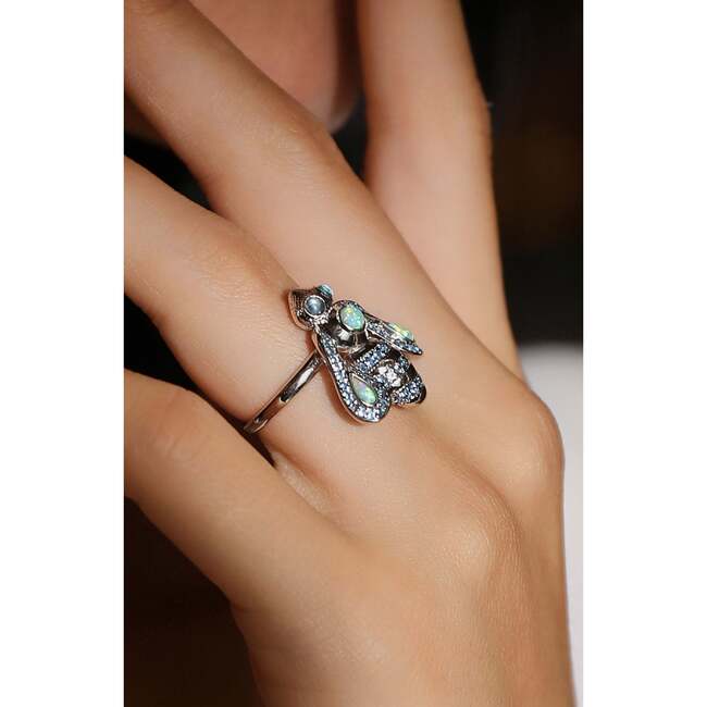 Honey Bee Ring, Silver & Blue