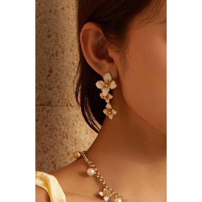 Iris Blossom Earrings, White & Gold - Earrings - 3