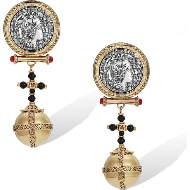Globus Cruciger Coin Earrings, Gold & Black & White