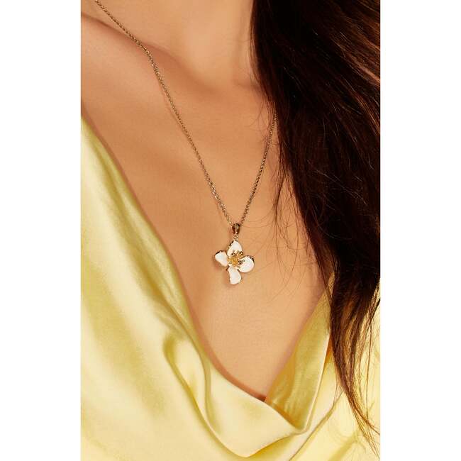 Iris Blossom Pendant Neckalce, White & Gold - Necklaces - 3