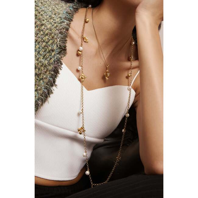 Iris Blossom Necklace, Gold & White - Necklaces - 3