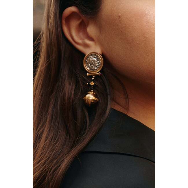 Globus Cruciger Coin Earrings, Gold & Black & White - Earrings - 3
