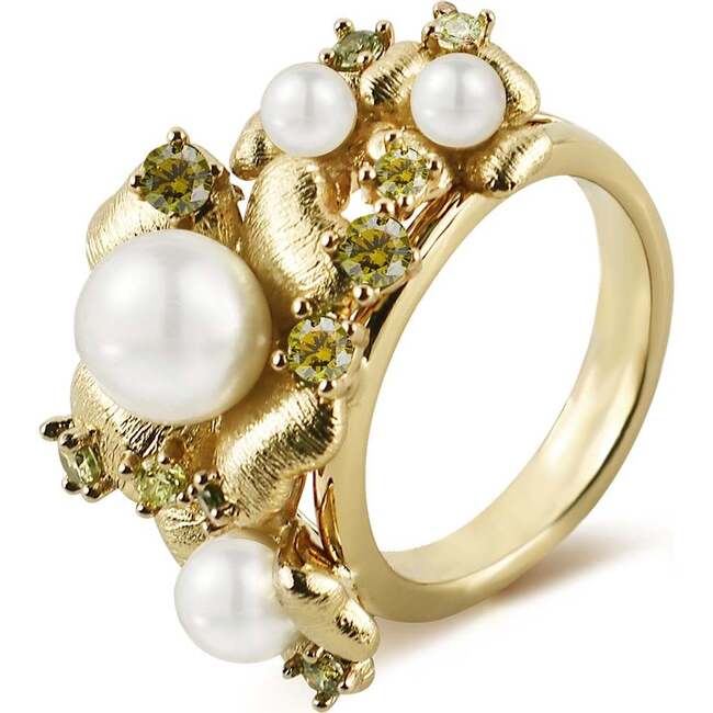 Garden Blossom Wide Ring, Gold & White & Yellow