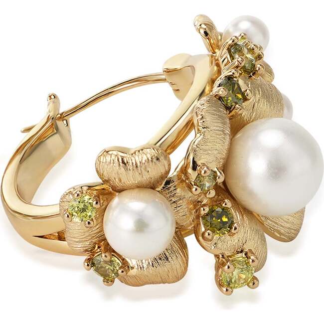 Garden Blossom Hoop Earrings, Gold & White & Yellow