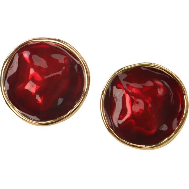 Enamel Ripple Earrings, Red & Gold