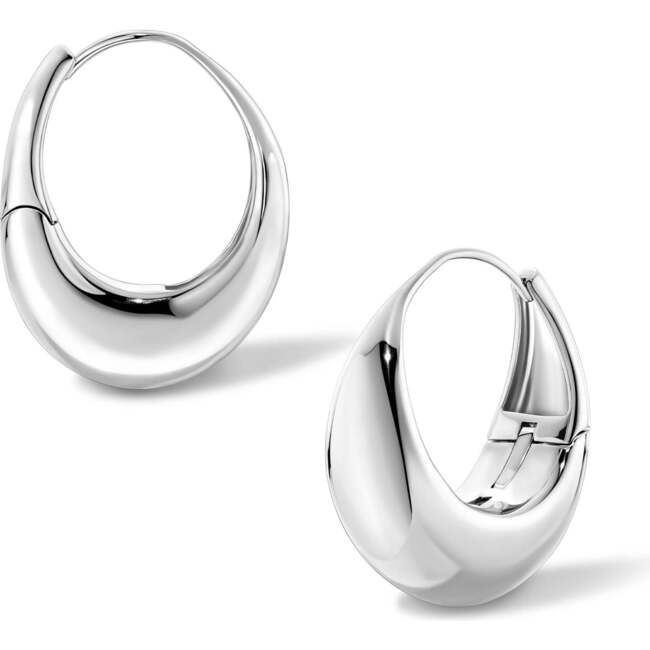 Drop Hoop Earrings, Silver