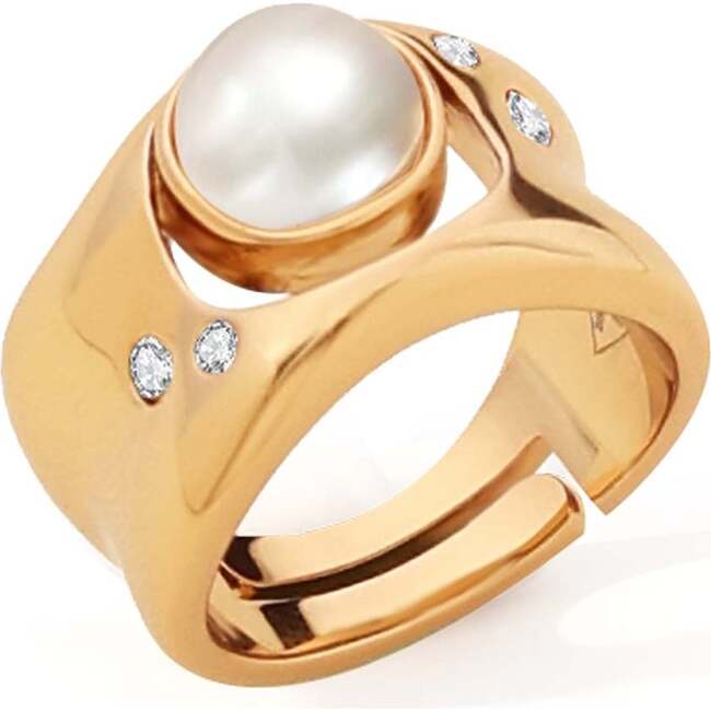 Dawn Light Pearl Wide Ring, Gold & White