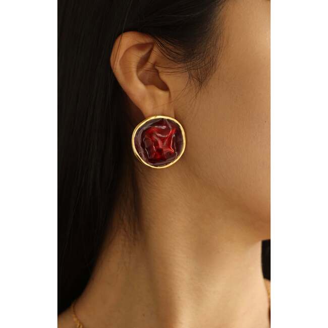 Enamel Ripple Earrings, Red & Gold - Earrings - 3