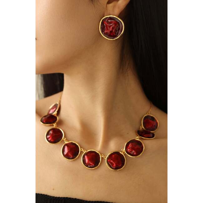 Enamel Ripple Necklace, Red & Gold - Necklaces - 3