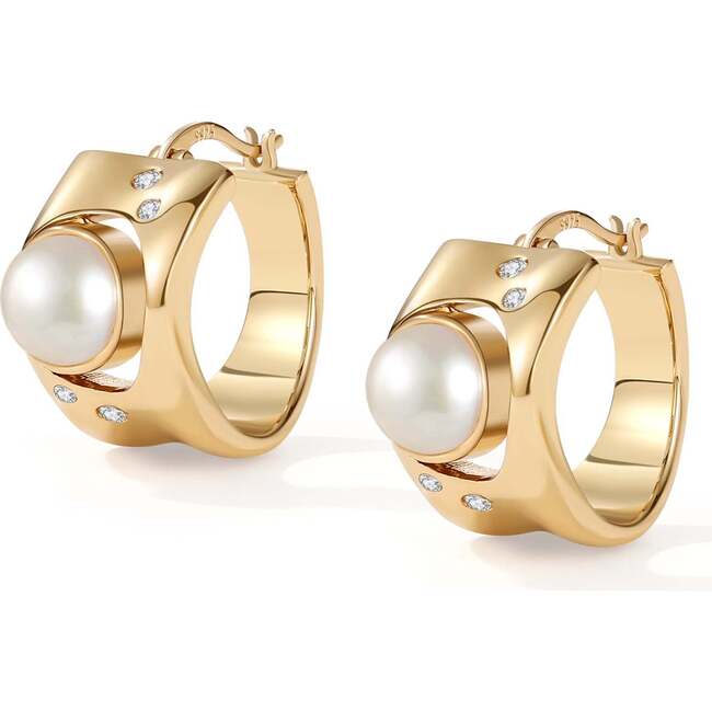 Dawn Light Pearl Hoop Earrings, Gold & White