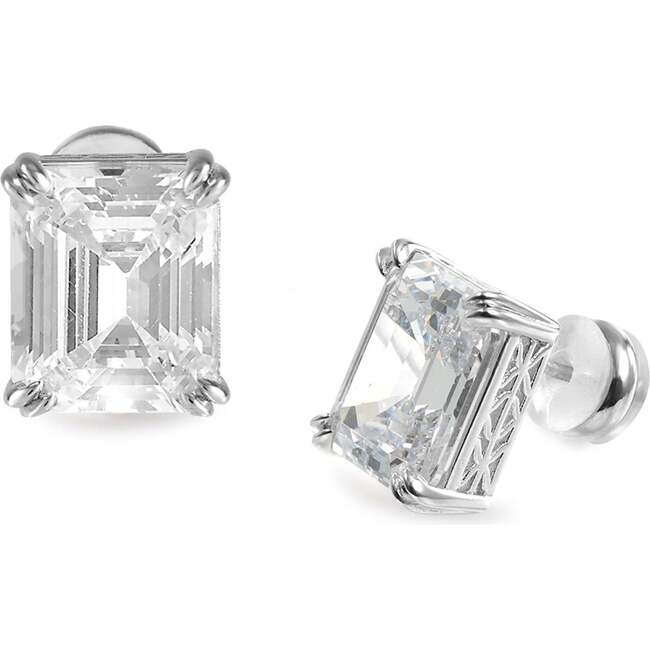 Coconut Glow Stud Earrings, Silver & Crystal Clear