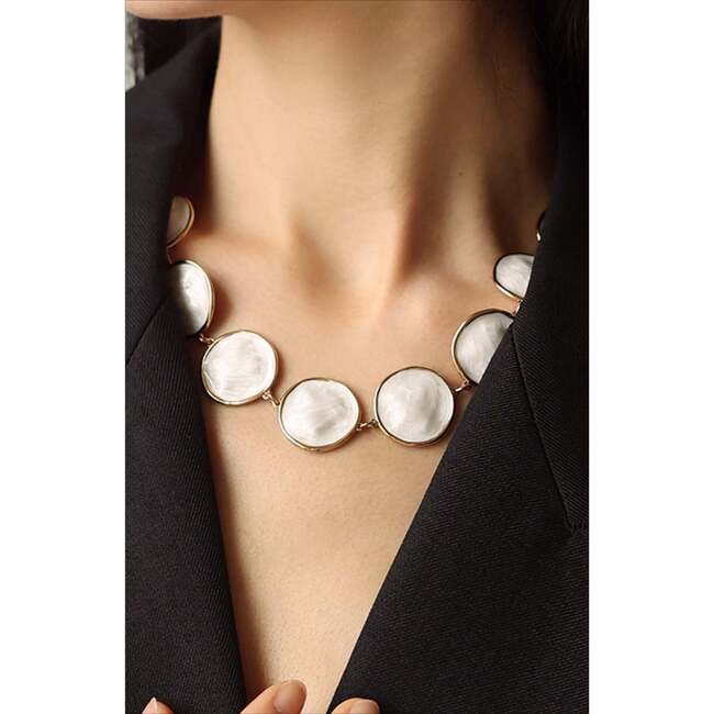 Enamel Ripple Necklace, White & Gold - Necklaces - 3