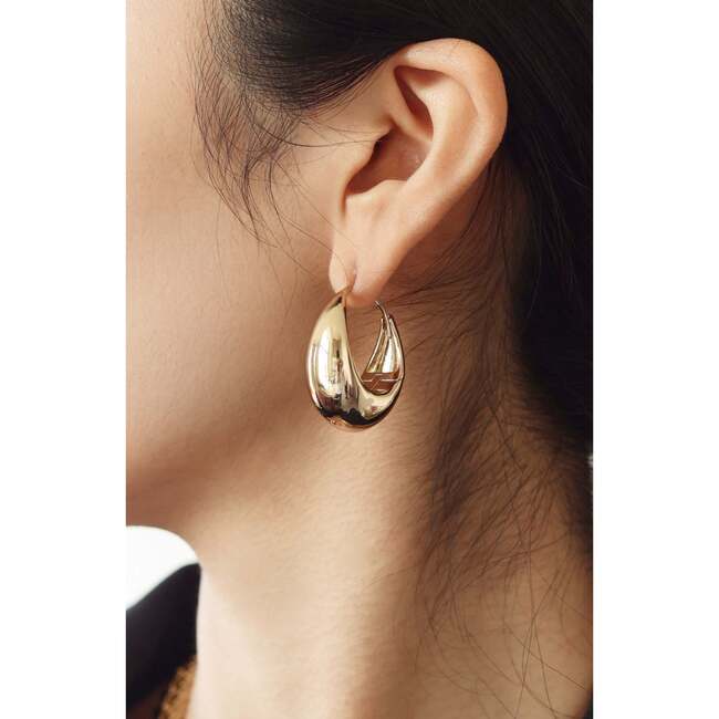 Drop Hoop Earrings, Gold - Earrings - 3